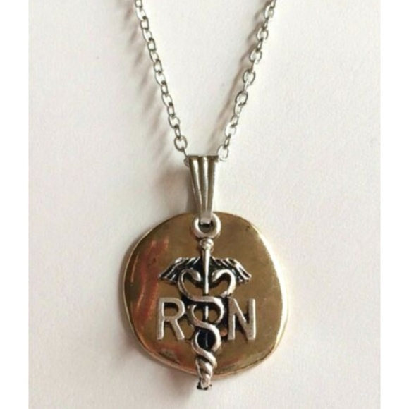 Nursing Caduceus RN Necklace 2 Tone Silver Gold Plated 18" Nurse Graduation Gift - Picture 4 of 9